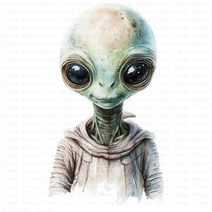 Alien Clipart | 5 High Quality JPGs | Digital Download | Aliens Clipart | UFO | Printable Watercolor Clipart | Paper Craft | Junk Journals