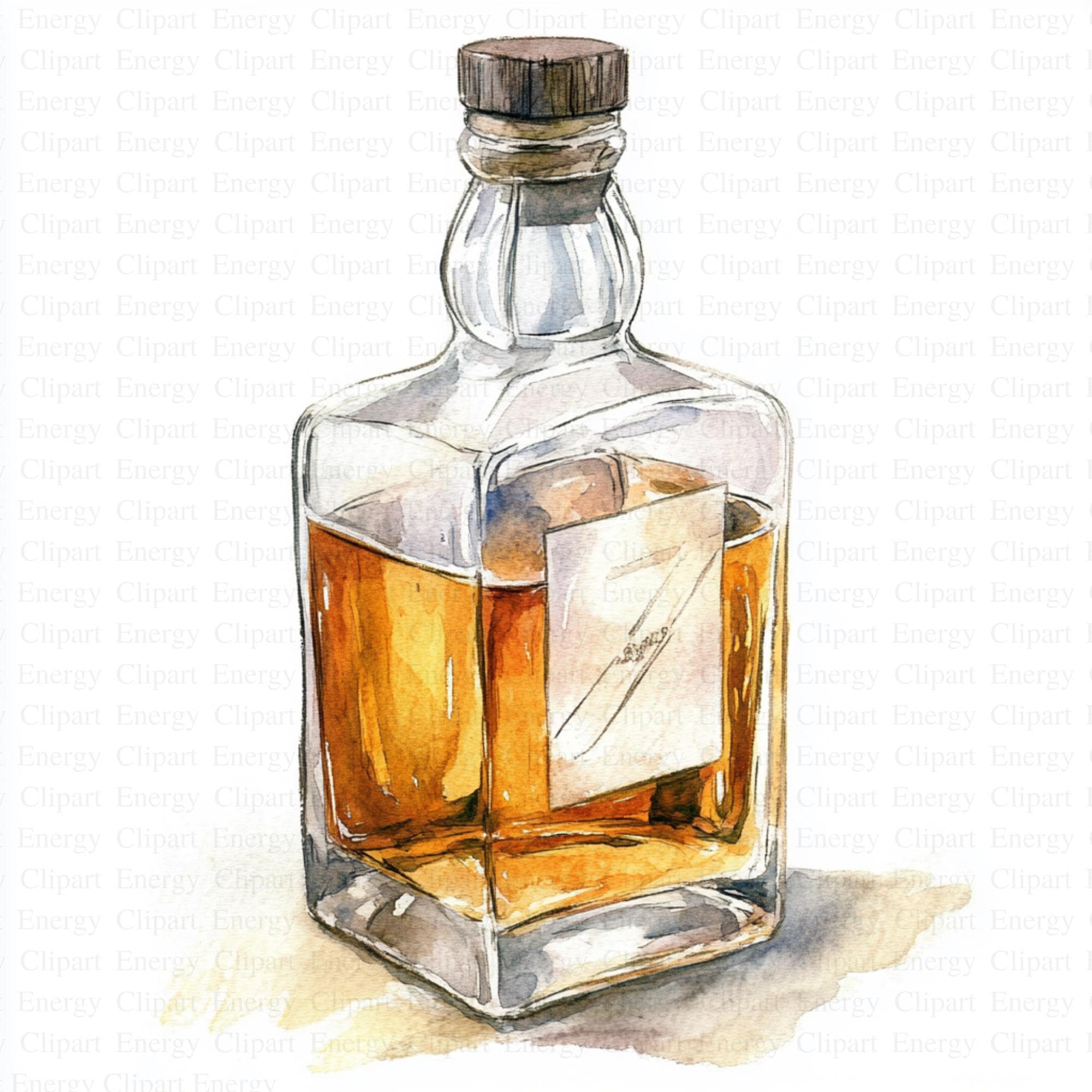 水彩ウイスキーボトル クリップアート | 5 つの高品質 JPG | デジタル