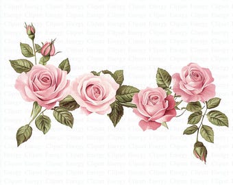 Floral Border Clipart | 5 High Quality JPGs | Digital Download | Roses Border | Watercolor Clipart | Paper Craft | Junk Journal | Wall Art