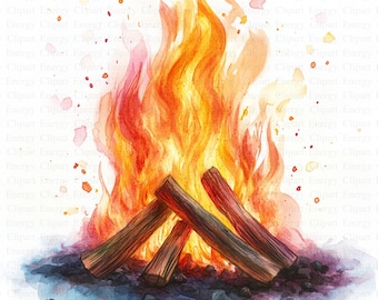Bonfire Clipart | 5 High Quality JPG&#39;s | Digital Download | Campfire Clipart | Camping clipart | Forest Clipart | Mixed Media | Printable