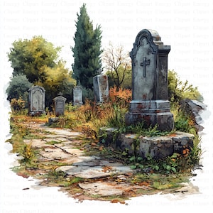 Imágenes prediseñadas de cementerio abandonado / 5 archivos JPG de alta calidad / Descarga digital / Arte de cementerio espeluznante / Ilustración de escena embrujada / Arte imprimible
