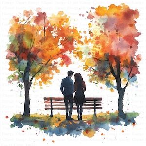 Couple in Park Clipart | 5 High Quality JPGs | Digital Download | Junk Journal | Lovers Clipart | Printable Watercolor Clipart | Paper Craft