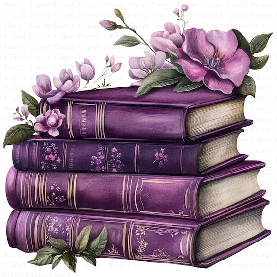 Watercolor Stack of Purple Books Clipart | 5 High Quality Jpg's