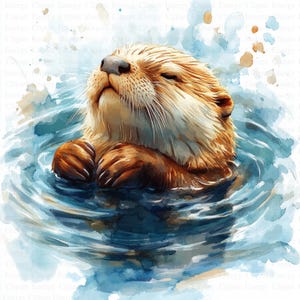 Clipart di lontra che nuota / 5 JPG di alta qualità / Download digitale / Arte di animali acquatici / Illustrazione della fauna selvatica / Immagini di album / Tecnica mista