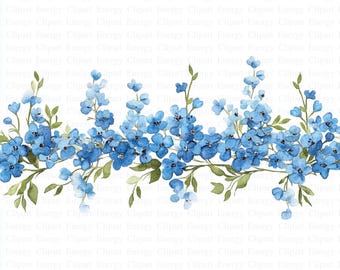 Floral Border | 5 High Quality JPGs | Digital Download | Art | Forget Me Not Border | Digital Clipart | Watercolor Clipart | Paper Craft