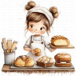 Bakkerij meisje clipart | 5 JPG's van hoge kwaliteit | Digitale download | keukengerei | Leuke bakkerij | Gebakkunst | Voedselafbeeldingen | Bakkunst