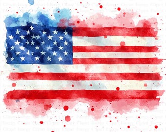 Clipart bandiera americana acquerello / 5 JPG di alta qualità / Download digitale / Artigianato di carta digitale / Uso commerciale / Creazione di biglietti, Scrapbooking