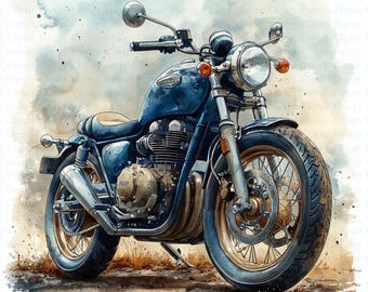 Clipart de motocicleta en acuarela / 5 archivos JPG de alta calidad / Descarga digital / Arte vintage / Arte de motociclistas / Ilustración de viajes por carretera / Revistas basura