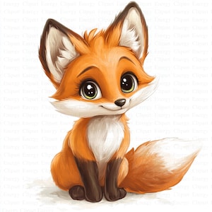 Baby Fox Clipart | 5 High Quality JPG's | Digital Download | Woodland Watercolor Baby Fox Art | Cute Wildlife Design | Scrapbook Images