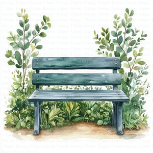 Garden Bench Clipart | 5 High Quality JPGs | Digital Download | Junk Journals | Greenery Bench | Printable Watercolor Clipart | Paper Craft