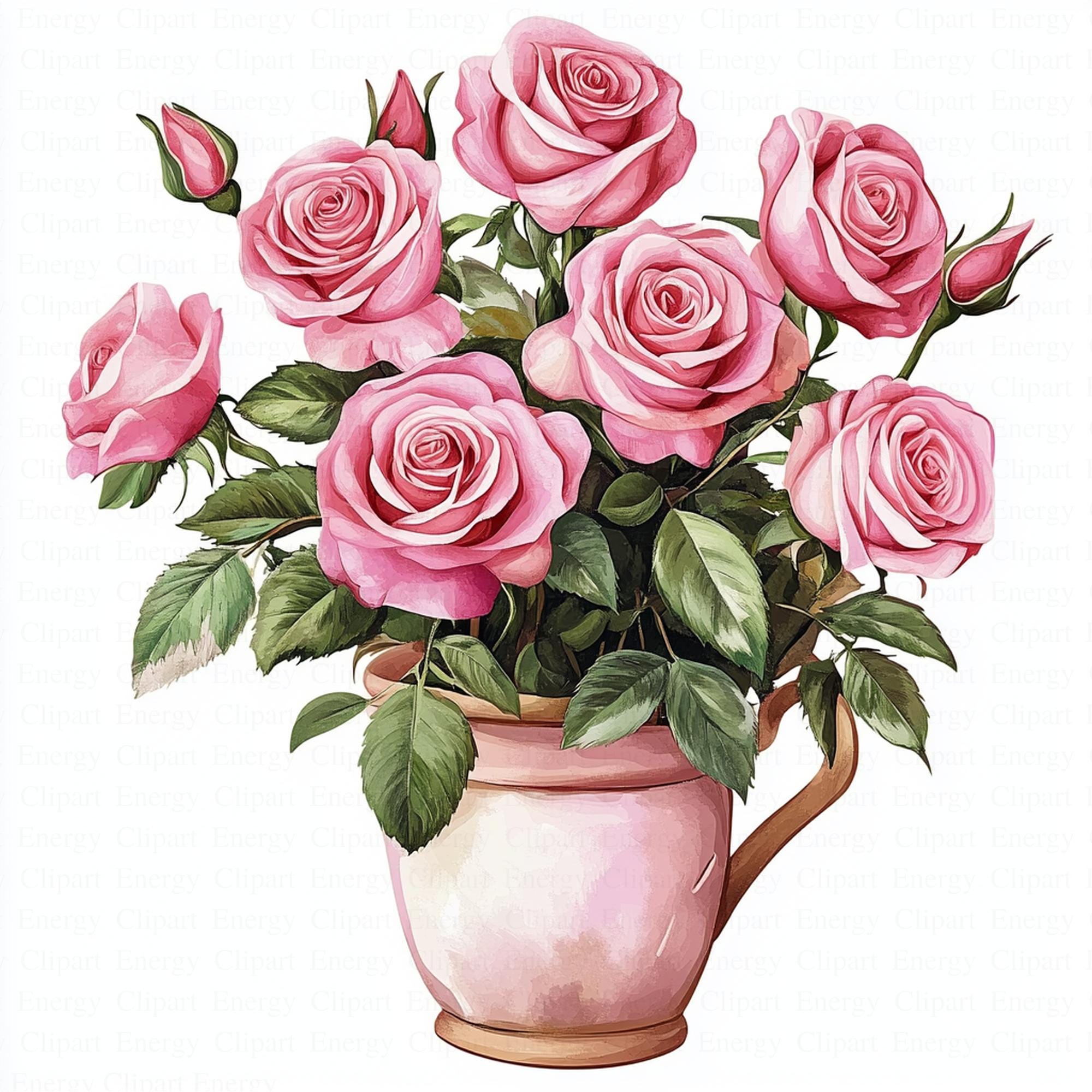 Pink Roses in Pot Clipart | 5 High Quality Jpgs | Digital Download ...