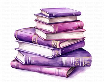 Stack of Purple Books Clipart | 5 High Quality Jpg's | Digital
