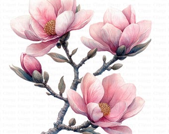Magnolia Branches Clipart | 5 High Quality JPG's | Digital Download | Floral Art | Nature Illustration | Botanical Clipart | Flower Clipart