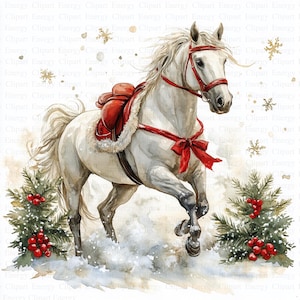 Clipart chevaux de Noël | 5 fichiers JPG de haute qualité | Téléchargement numérique | Fabrication de cartes | Journalisation | Clipart | Livres de souvenirs | Clipart Noël