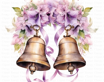 Watercolor Wedding Bell Clipart | 5 High Quality JPG's | Digital Download | Romantic Wedding Art | Bell Design | Printable Artwork | Clipart
