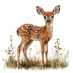 Schattige bos fawn clipart | 5 JPG's van hoge kwaliteit | Digitale download | Natuurkunst | Natuurillustratie | Clipart reekalf | Bossen | Clipart