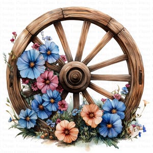 Wooden Wheels Clipart | 5 High Quality JPG&#39;s | Digital Download | Rustic Art | Vintage Illustration | Wheel Clipart | Scrapbook Images