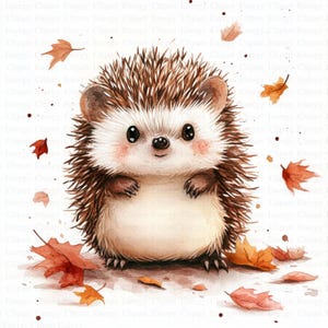 Clipart hérisson | 5 fichiers JPG de haute qualité | Téléchargement numérique | Animal des bois mignon | Illustration de dessin animé de forêt | Décoration imprimable