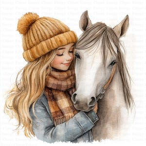 Clipart de niña y caballo / 5 archivos JPG de alta calidad / Descarga digital instantánea / Clipart de animales lindos / Scrapbooking / Manualidades de papel digitales / Clip Art