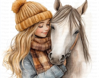 Girl & Horse Clipart | 5 High Quality JPGs | Instant Digital Download | Cute Animal Clipart | Scrapbooking | Digital Paper Craft | Clip Art