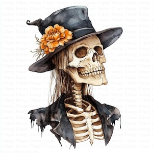 Halloween Skeleton Clipart | 5 High Quality JPGs | Digital Download | Skull Clipart | Printable Watercolor Clipart | Paper Craft | Wall Art