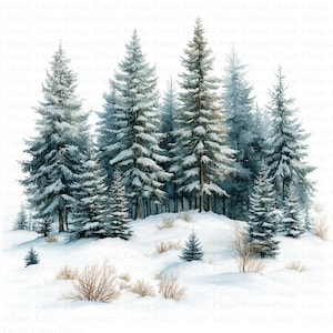 Clipart de floresta de inverno | 5 JPGs de alta qualidade | Download digital | Cena de floresta com neve | Clima frio | Arte para impressão | Imagens de scrapbook