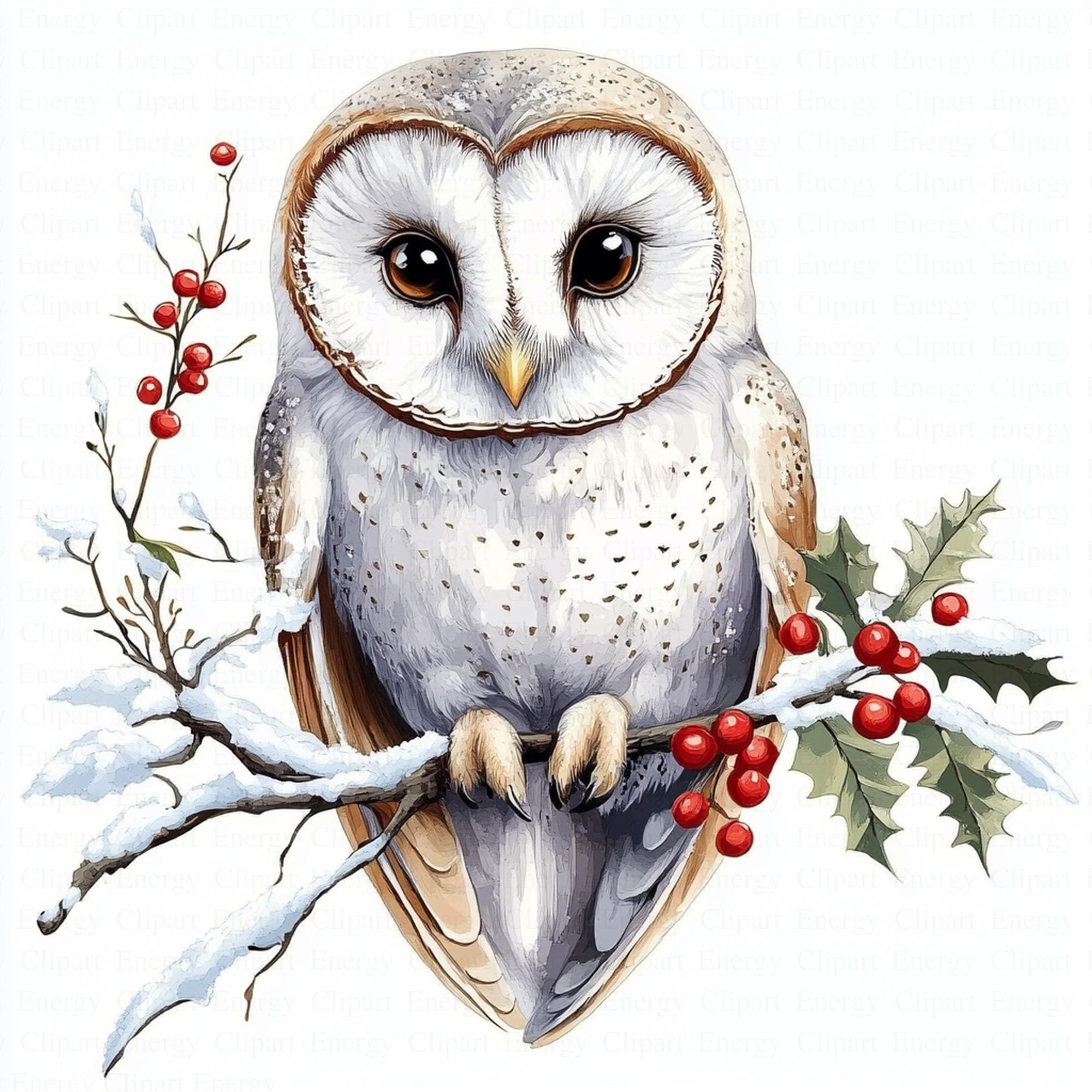 Christmas Owl | 5 High Quality JPGs | Digital Download | Paper Craft | Barn Owl Clipart | Printable