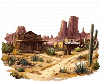 Old West Landscape Clipart | 5 High Quality JPG's | Digital Download | Scenic Countryside Art | Digital Artwork | Western Theme | Clipart