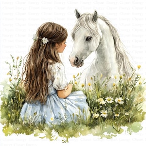 Mädchen & Pferd Clipart | 5 hochwertige JPGs | Sofortiger digitaler Download |  Digitales Papiermodell | Clip-Kunst Niedliche Tier Clipart | Scrapbooking