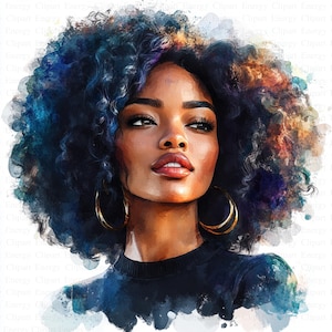 Afro Woman Clipart | 5 High Quality JPG&#39;s | Digital Download | Afro Girl Clipart | African American | Woman Clipart | Digital Crafting