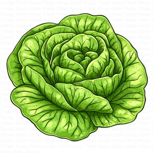 Lettuce Clipart | 5 High Quality JPG&#39;s | Digital Download | Lettuce Graphics | Vegetable Illustrations | Cute Lettuce Art | Mixed Media
