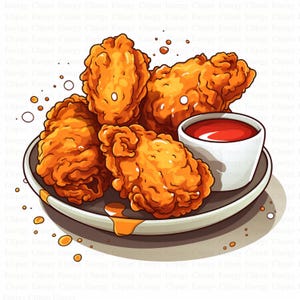 Clipart de pollo frito / 5 archivos JPG de alta calidad / Descarga digital / Gráficos de pollo / Ilustraciones de comida rápida / Arte lindo de pollo frito