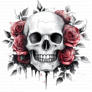 Skull in Roses Clipart | 5 High Quality JPGs | Digital Download | Junk Journals | Floral Skull | Printable Watercolor Clipart | Paper Craft