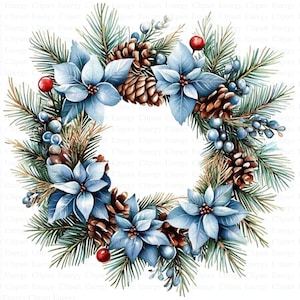 Frosty Christmas Wreath Clipart | 5 High Quality JPGs | Digital Download | Paper Craft | Digital Clipart | Printable Watercolor Clipart
