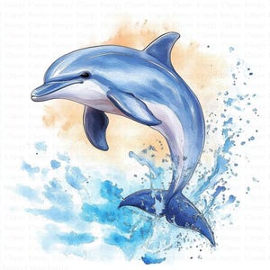 Clipart dauphin | 5 fichiers JPG de haute qualité | Téléchargement numérique | Dauphin qui joue des cliparts | Clipart aquarelle imprimable | Créations en papier | Art mural