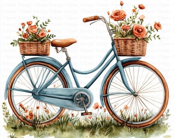 Vintage Floral Bicycle Clipart | 5 High Quality JPGs | Digital Download | Shabby Chic | Printable Watercolor Clipart | Paper Craft | Art