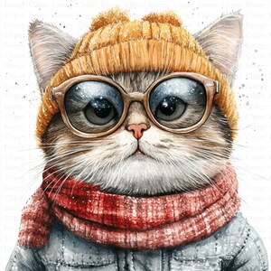 Cool Cats | 5 High Quality JPGs | Digital Download | Rustic Cats Clipart | Cool Kitten | Printable Watercolor Clipart | Paper Craft | Art
