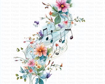Music Notes Clipart | 5 High Quality JPGs | Digital Download | Card Making | Scrapbooking | Vibrant Watercolor | Printable | Journaling