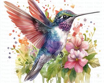Hummingbird Clipart | 5 High Quality JPGs | Digital Download | Adorable Colibri | Printable Watercolor Clipart | Paper Craft | Junk Journal