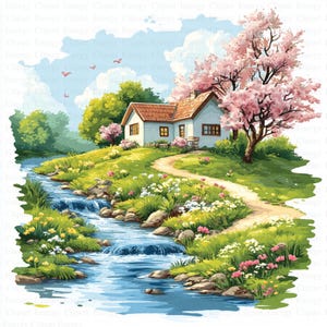 Spring Landscape Clipart | 5 High Quality JPGs | Digital Download | Journals | Spring Clipart | Printable Watercolor Clipart | Paper Craft