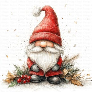 Christmas Gnome Clipart | 5 High Quality JPG's | Digital Download | Holiday | Santa Gnome Designs | Festive Graphics | Winter Illustrations