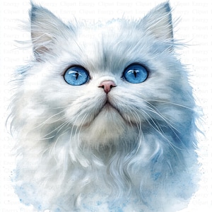 ペルシャ猫のクリップアート | 5 つの高品質 JPG | デジタル ダウンロード | ペット アート | 猫のクリップアート | 猫好きへのギフト | 水彩子猫のクリップアート パック
