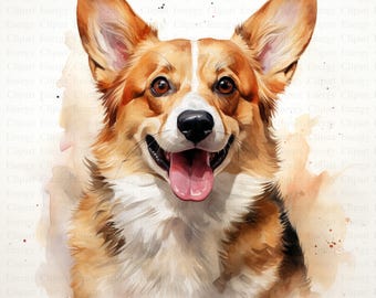 Watercolor Corgi Clipart | 5 High Quality JPG&#39;s | Digital Download | Pet Clipart | Cute Dog Clipart | Printable Illustration | Digital Art