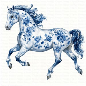 Clipart cavallo blu di Delft / 5 JPG di alta qualità / Download digitale / Arte cavallo blu / Grafica cavallo / Clipart animale / Artigianato cartaceo digitale