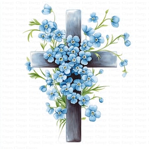 Croix dans Forget Me Nots Clipart | 5 fichiers JPG de haute qualité | Téléchargement numérique | Croix florale | Clipart aquarelle imprimable | Artisanat en papier | Créations