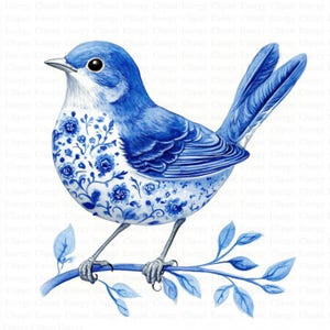 Imágenes prediseñadas de pájaros azules de Delft / 5 archivos JPG de alta calidad / Descarga digital / Arte holandés antiguo / Ilustración de pájaros de porcelana / Diseño de cerámica de Delft