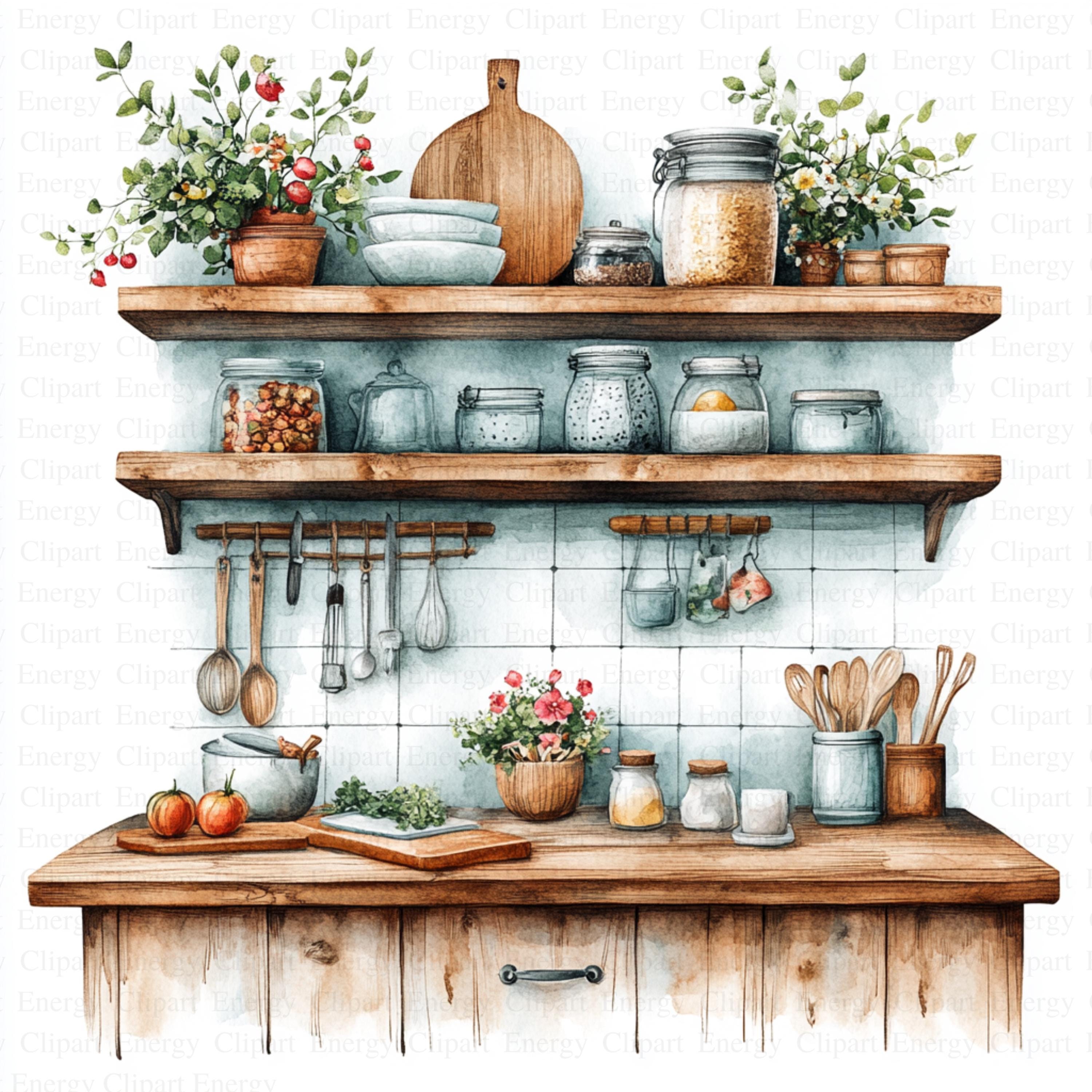 vintage floral kitchen scene clipart set graphic by... Vintage Floral Kitchen Clipart | 5 High Quality Jpg's | Digital ...