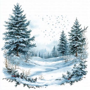 Christmas Trees Clipart | 5 High Quality JPGs | Digital Download | Art | Christmas Landscape | Printable Watercolor Clipart | Paper Craft
