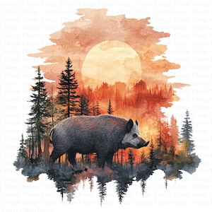 Wild Boar in Forest Clipart | 5 High Quality JPGs | Digital Download | Art | Printable Watercolor Clipart | Paper Crafts | Junk Journals