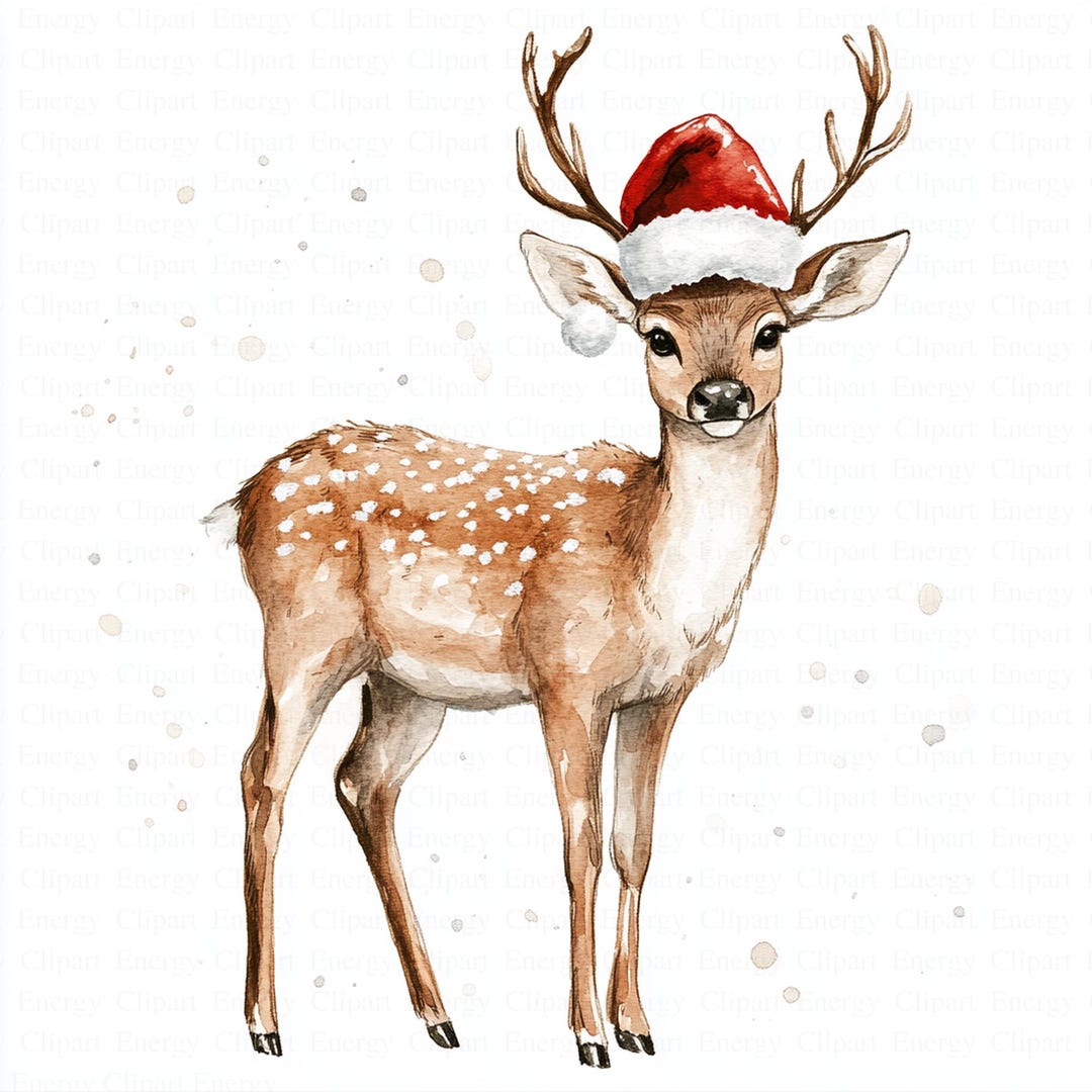 Deer With Santa Hat Clipart | 5 High Quality Jpgs | Digital Download ...